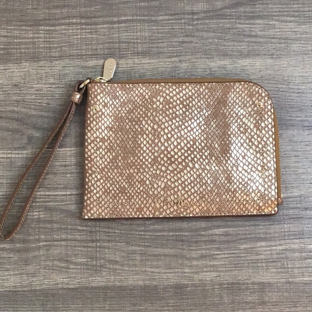 Cole Haan Gold Snakeskin Wristlet Clutch